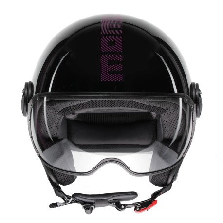 CASCO JET MOMO DESIGN FGTR CLASSIC STRIPES NERO LUCIDO / FUCSIA