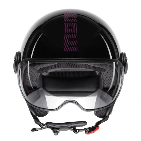 CASCO JET MOMO DESIGN FGTR CLASSIC STRIPES NERO LUCIDO / FUCSIA
