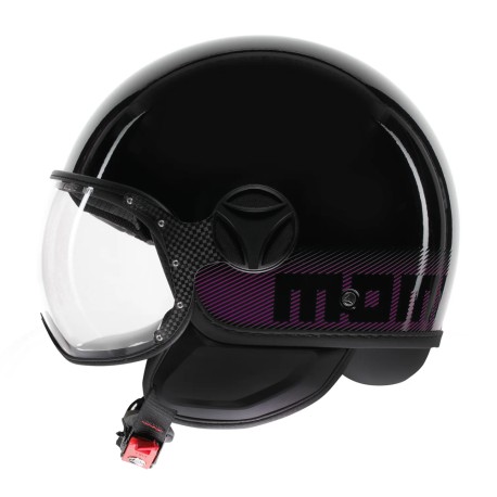 CASCO JET MOMO DESIGN FGTR CLASSIC STRIPES NERO LUCIDO / FUCSIA