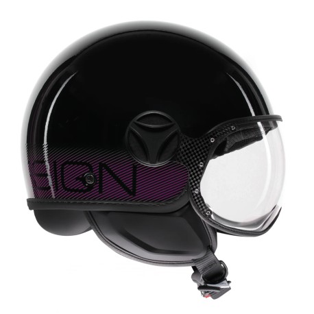 CASCO JET MOMO DESIGN FGTR CLASSIC STRIPES NERO LUCIDO / FUCSIA