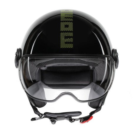 CASCO JET MOMO DESIGN FGTR CLASSIC STRIPES NERO LUCIDO / GIALLO FLUO