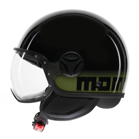 CASCO JET MOMO DESIGN FGTR CLASSIC STRIPES NERO LUCIDO / GIALLO FLUO