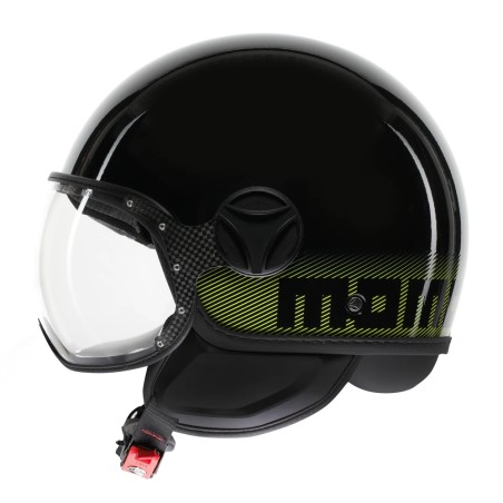 CASCO JET MOMO DESIGN FGTR CLASSIC STRIPES NERO LUCIDO / GIALLO FLUO