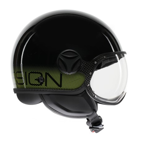 CASCO JET MOMO DESIGN FGTR CLASSIC STRIPES NERO LUCIDO / GIALLO FLUO