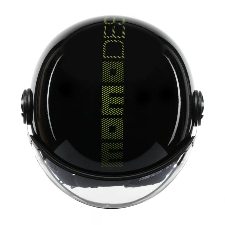 CASCO JET MOMO DESIGN FGTR CLASSIC STRIPES NERO LUCIDO / GIALLO FLUO