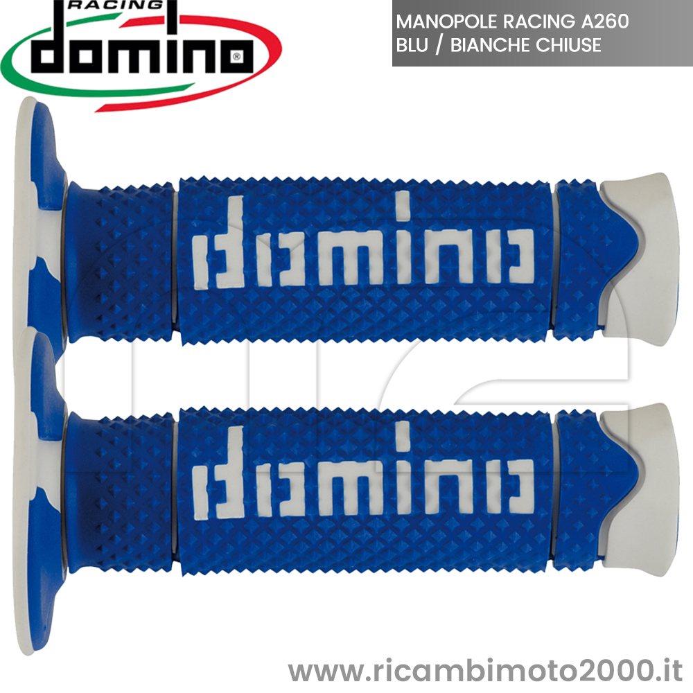 Manopole e Contrappesi: Coppia Manopole Domino Racing Blu / Bianche  Universali Moto Cross Soft Grips Handgrips